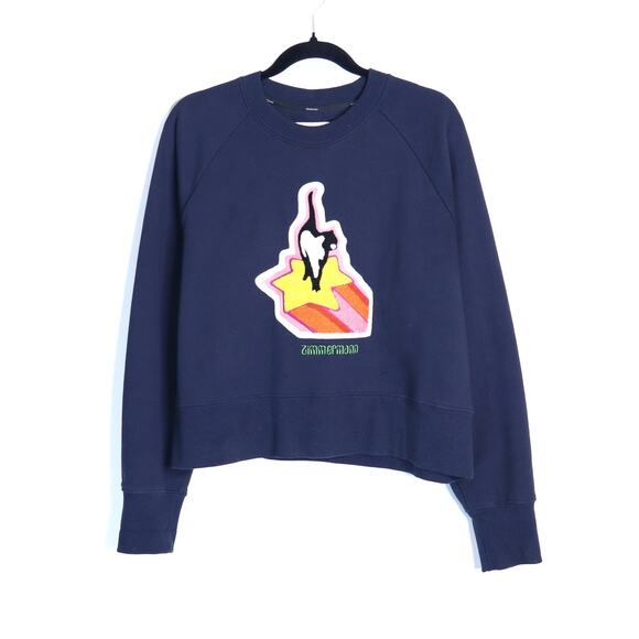ZIMMERMANN Starcat Embroidered Sweatshirt Navy Pullover Terry Women's 3/US 10 - Picture 2 of 9